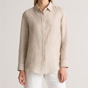 Quince 100% European Linen Long Sleeve Shirt Flax Beige Medium M